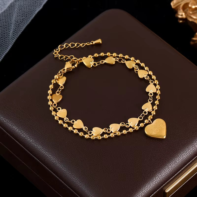 316L Stainless Steel Green Crystal Clover Bracelet Bangle for Women Fashion Wrist Chain Waterproof Jewelry Gift Bijoux