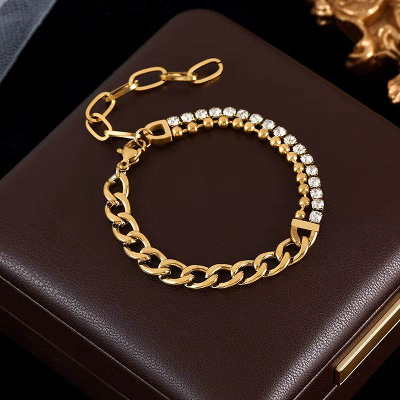 316L Stainless Steel Green Crystal Clover Bracelet Bangle for Women Fashion Wrist Chain Waterproof Jewelry Gift Bijoux