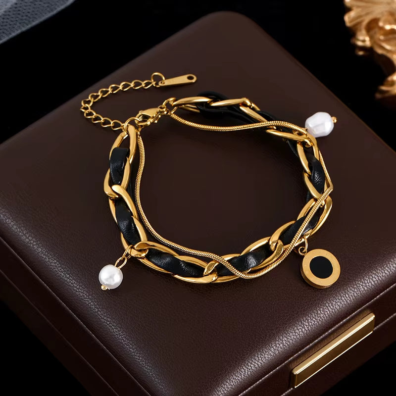 316L Stainless Steel Green Crystal Clover Bracelet Bangle for Women Fashion Wrist Chain Waterproof Jewelry Gift Bijoux