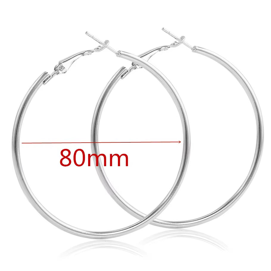 40Mm 60Mm 70Mm 80Mm Exaggerate Big Smooth Circle Hoop Earrings Brincos Simple Party round Loop Bijoux for Women Jewelry