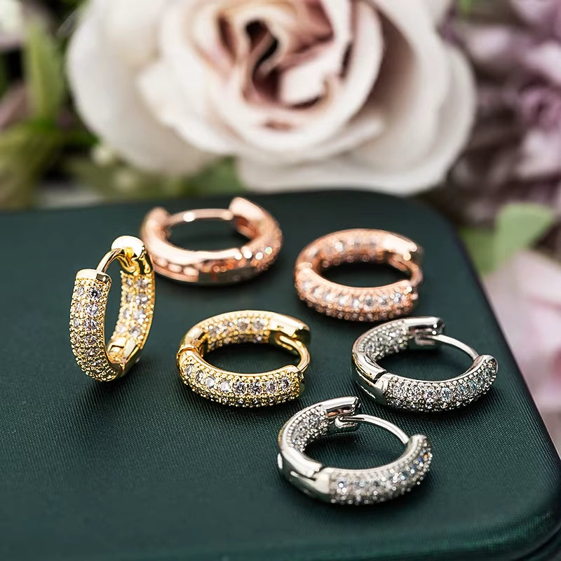 Hot Sale Small Circle Hoop Earrings for Women Rose Gold CZ Zirconia round Ear Piercing Jewelry Gifts Brincos Bijoux