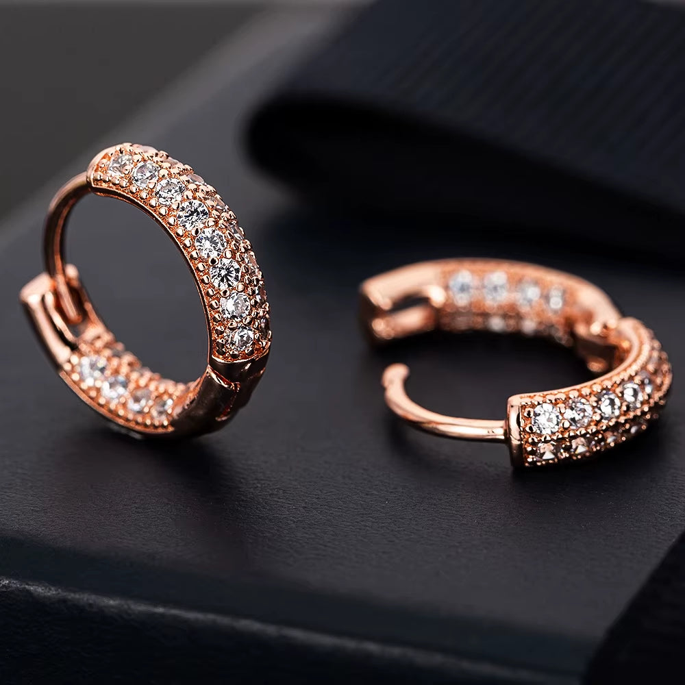 Hot Sale Small Circle Hoop Earrings for Women Rose Gold CZ Zirconia round Ear Piercing Jewelry Gifts Brincos Bijoux