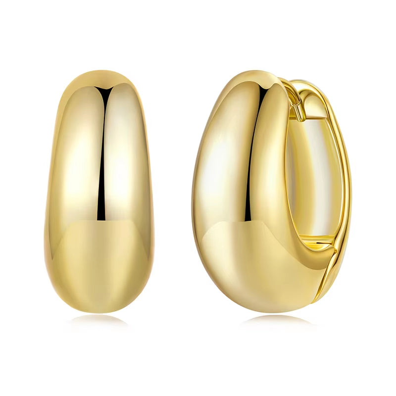 White Gold Plated 925 Sterling Silver Post Glossy Hoop Earrings, High Polished Trendy Fashion Jewelry for Women Bijoux